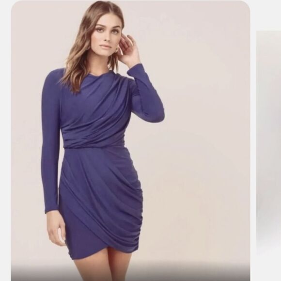 ASTR THE LABEL rushed sides twist drape  front blue persian jewel dress - Picture 13 of 13